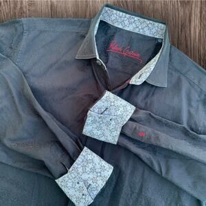 Robert Graham Men's 100% Cotton Flip Cuff Dress Shirt Paisley Black • MEDIUM